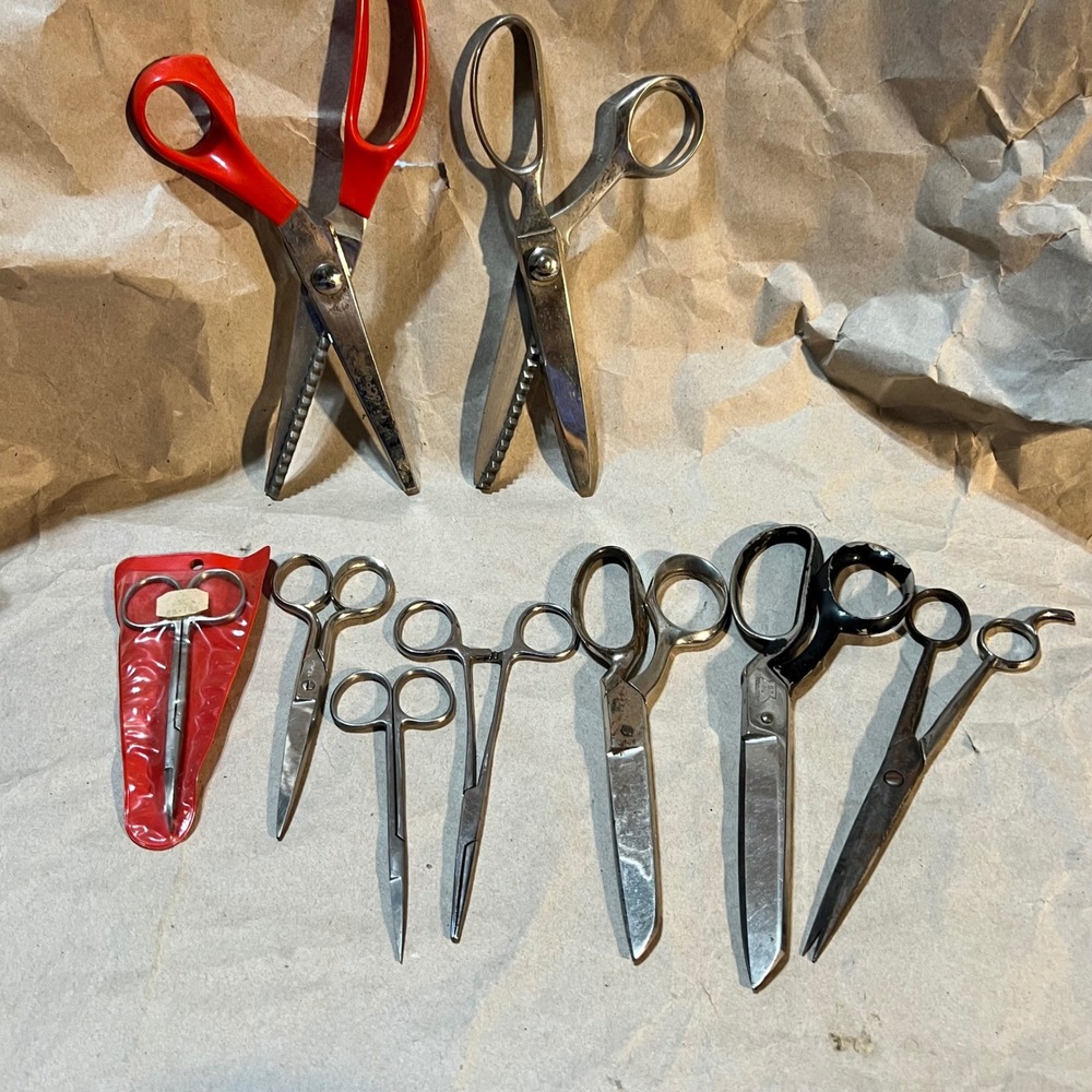 Bell Import Co Vintage 10pc Scissor Lot Pinking Shears Forged Steel Italy Silver